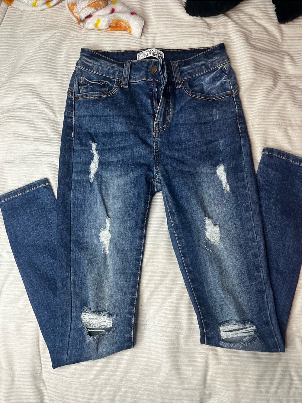Wax Jean Dark Blue Distressed Skinny Jeans